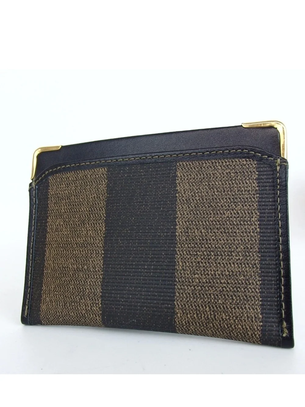 Fendi Men’s Brown & Black Card Holder with Gold-Tone Corners